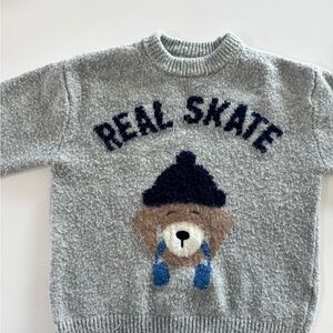 Zara Gray Knit Sweater with Navy Accents